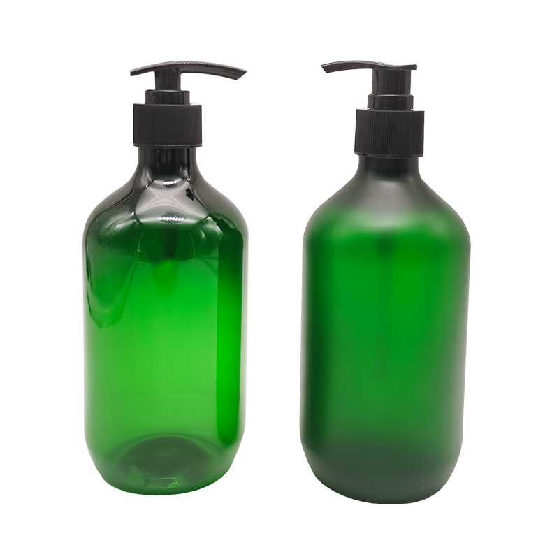 Green and transparent boston lotion bottle
